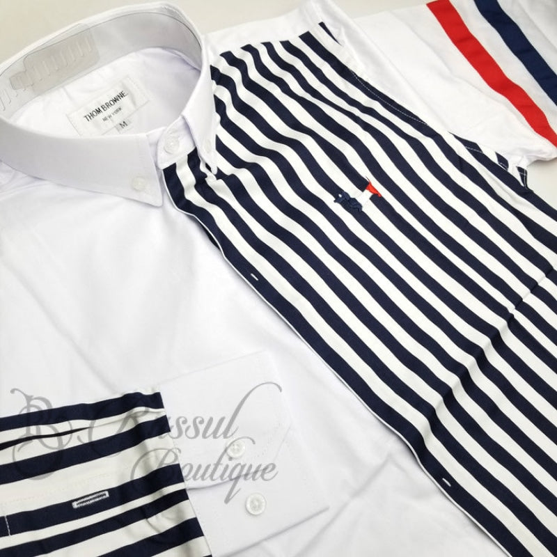 Tb Navy Striped Designer Dress Shirt | White Shirts