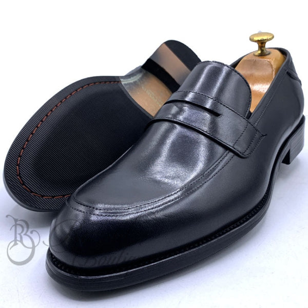Tf Leather Mens Penny Loafers | Black Shoe