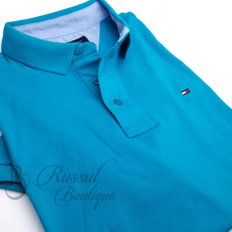 Thf Designer Plain Polo Shirt | Blue Shirts