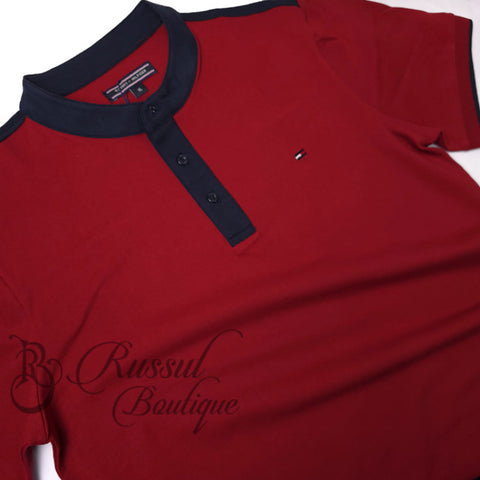 THF half button T-shirt | Wine polo