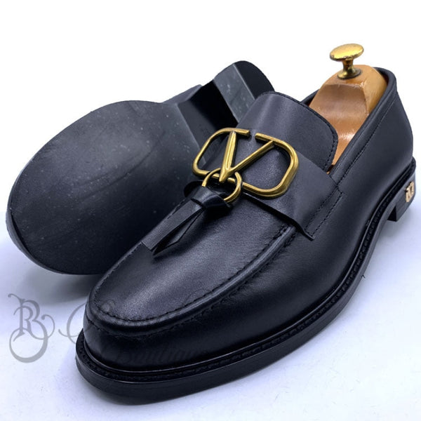 Vlt Crested Tassel Leather Bold Sole | Black Shoes