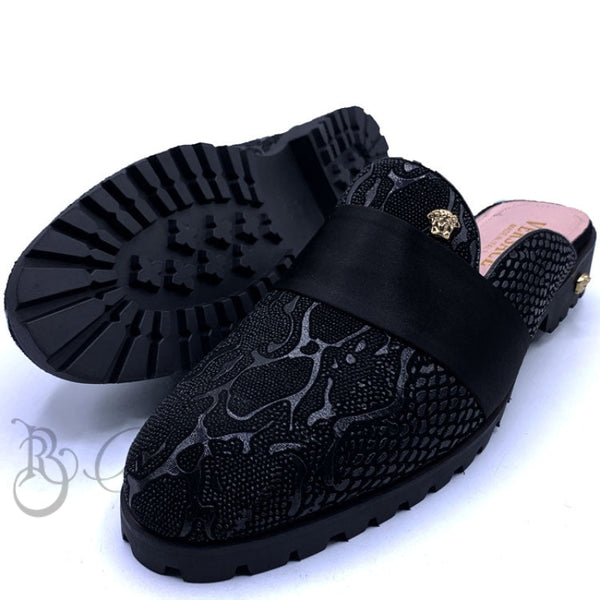 Vsc Textured Banded Mules | Black Exotic Shoe