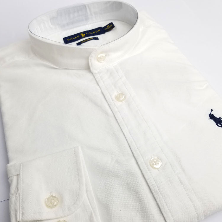 PRL bishop collar men's dress Shirt White
