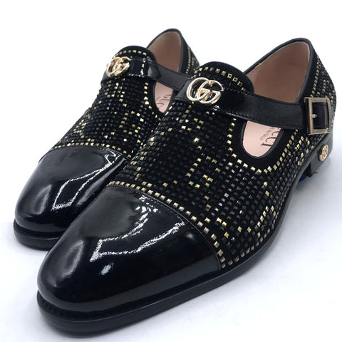 GC studded wetlook Exotic Sandal | Black