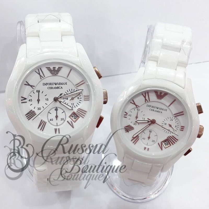 Armani chronograph Twin watch | Ceramic white - Russul boutique