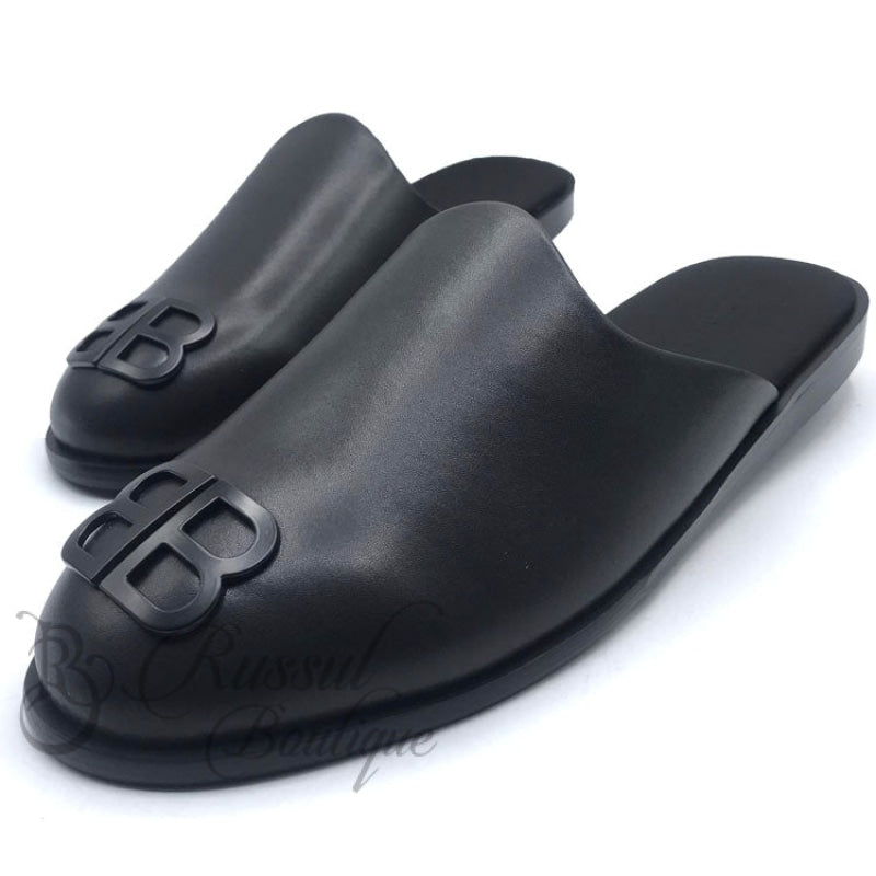 BB crested leather half shoe Black