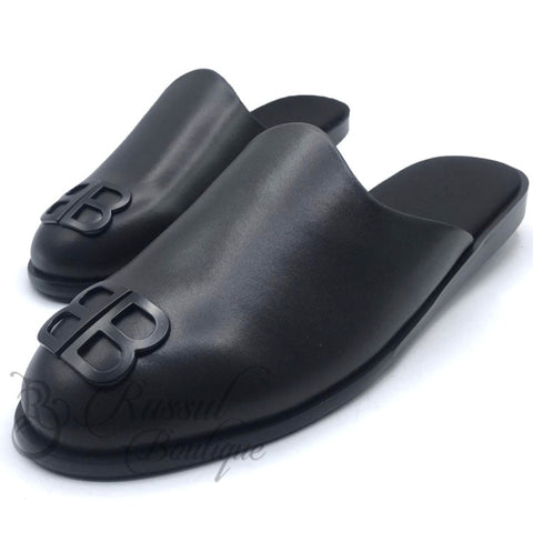 Bb Crested Leather Half Shoe | Black Sandal