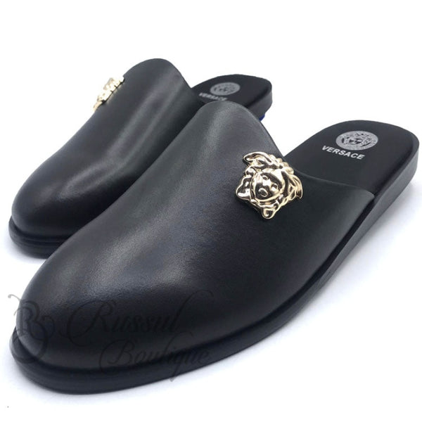 Vsc Crested Leather Half Shoe | Black Sandal
