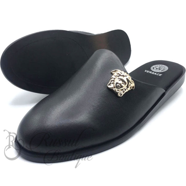 Vsc Crested Leather Half Shoe | Black Sandal